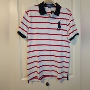 POLO Ralph Lauren Navy, White Red Striped Polo Custom Fit  Large Pony SZ XL NWT